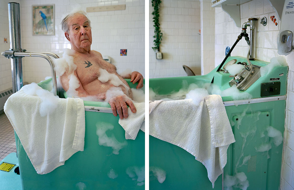 An old man in a bathtub