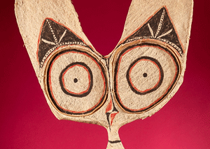 “Night Mask” (kavat) African Night Mask made from Melanesia bark-cloth, figure has a very large head with a slender body with large eyes and ears that are most of the head