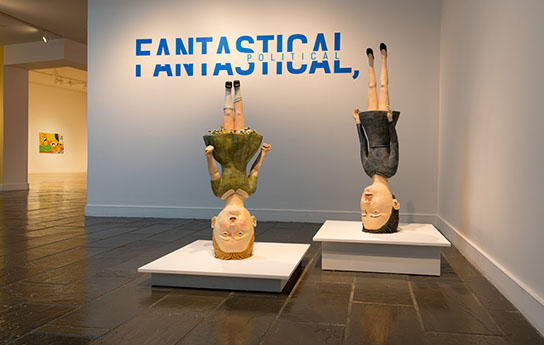 “Topsy-Truvy mother,” 2017 and “Topsy-Truvy Daughter,” 2017 Sculptures of a mother and daughter standing on their heads