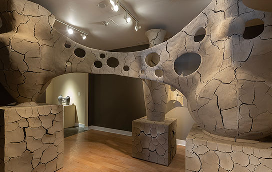 Artifactual Body (detail), 2019 installation (cracking texture)