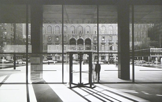Seagrams Interior, Mies Van Der Rohe, 1958 Floor to ceiling windows at the entrance that projects shadows