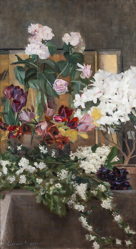 Eleanor Norcross, Studio with Flowers Painting: A colorful arrangement of white, red, and pink blooming flowers