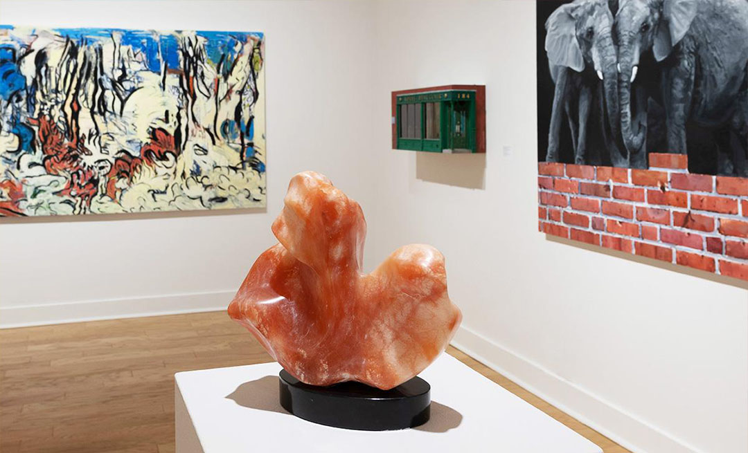 A red stone sculpture on view in the Regional Exhibition of Art & Craft. A red stone sculpture on view in the Regional Exhibition of Art & Craft.